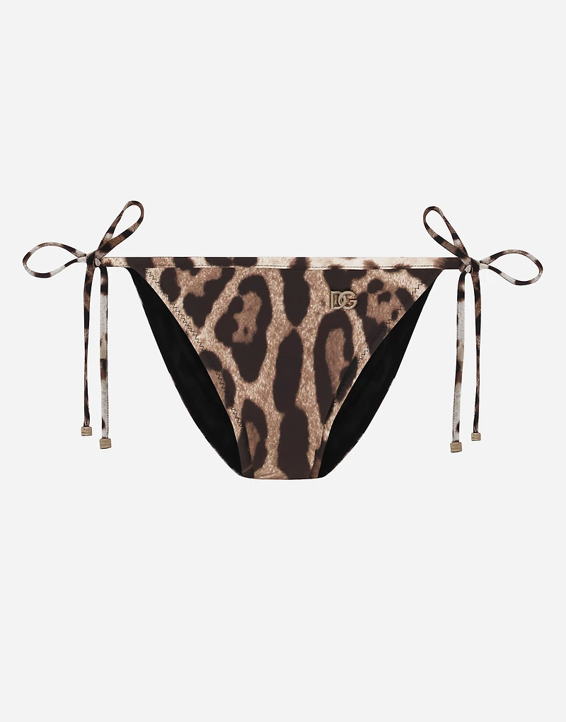Leopard-print string bikini bottoms