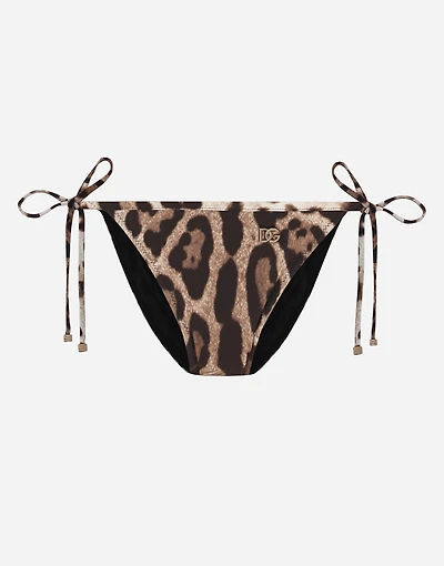 Leopard-print string bikini bottoms