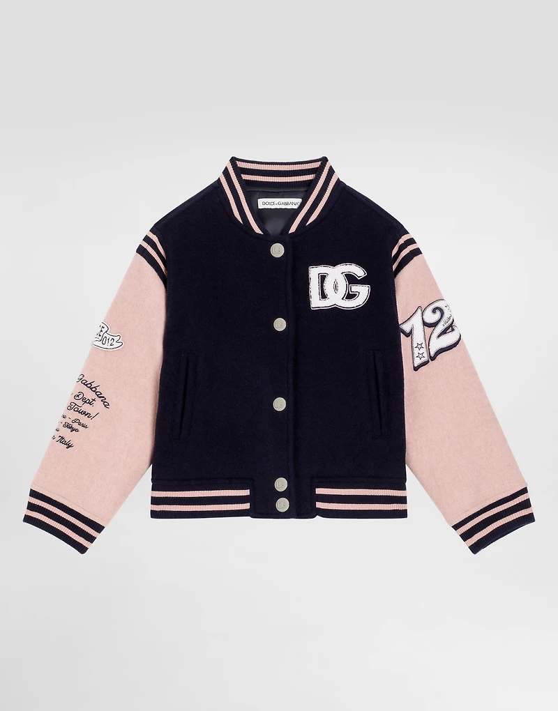 Long cloth bomber jacket with patch