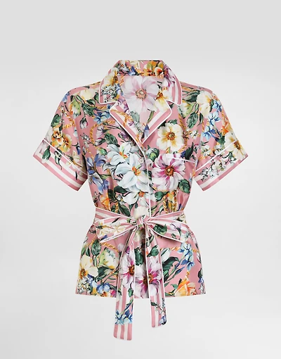 Twill pajama shirt with floral print