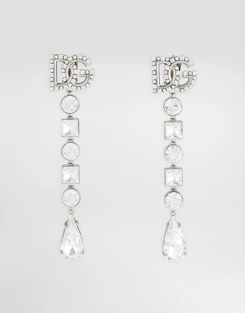 Drop earrings with rhinestones and DG logo