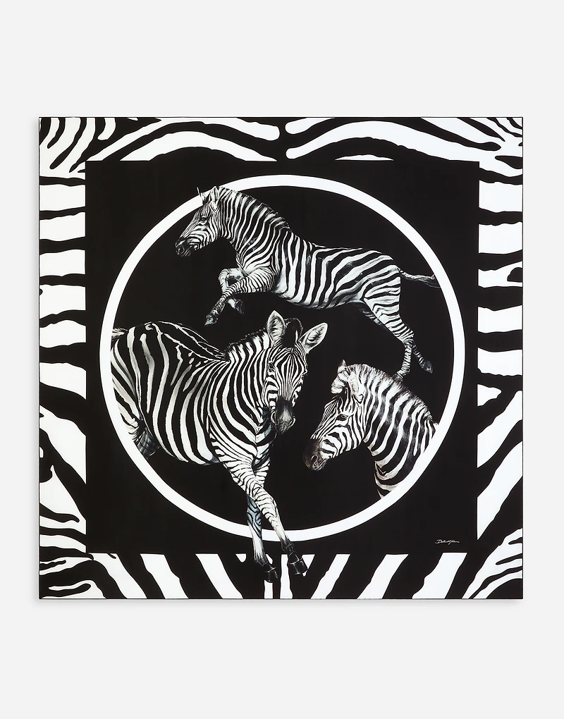 Large zebra-print twill scarf (140 x 140)
