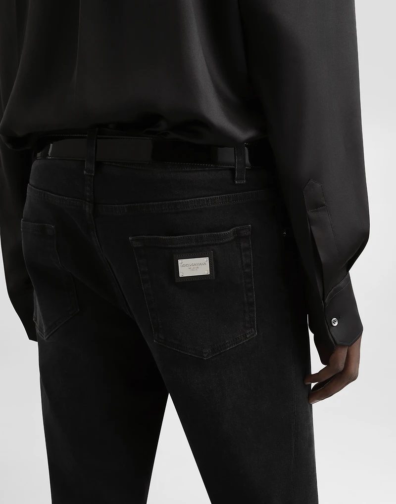 Gray wash slim-fit stretch jeans