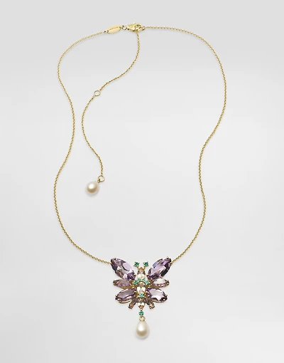 Butterfly Necklace 18-carat yellow gold and amethysts