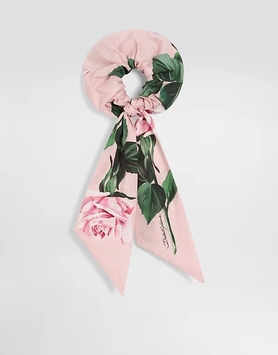 Rose-print poplin scrunchie