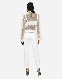 Floral lace turtle-neck blouse