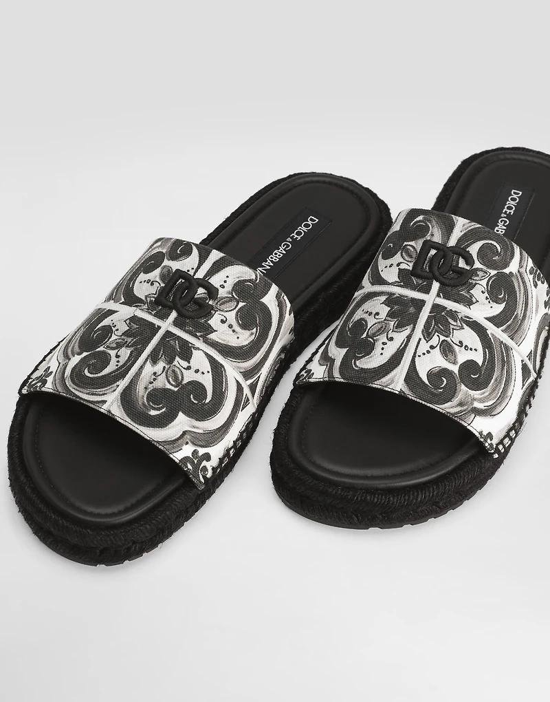 Majolica-print canvas espadrille sandal