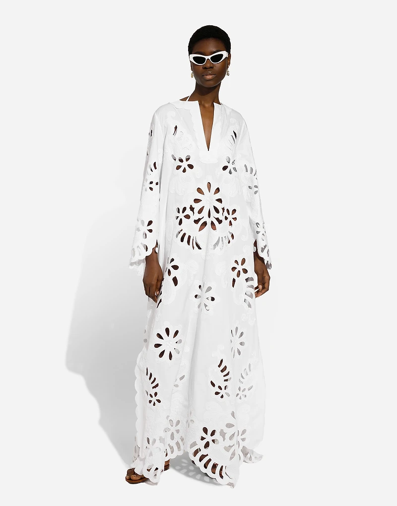Long cotton caftan with cut-out detailing