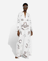 Long cotton caftan with cut-out detailing