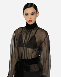 Short wool crepe and organza dress