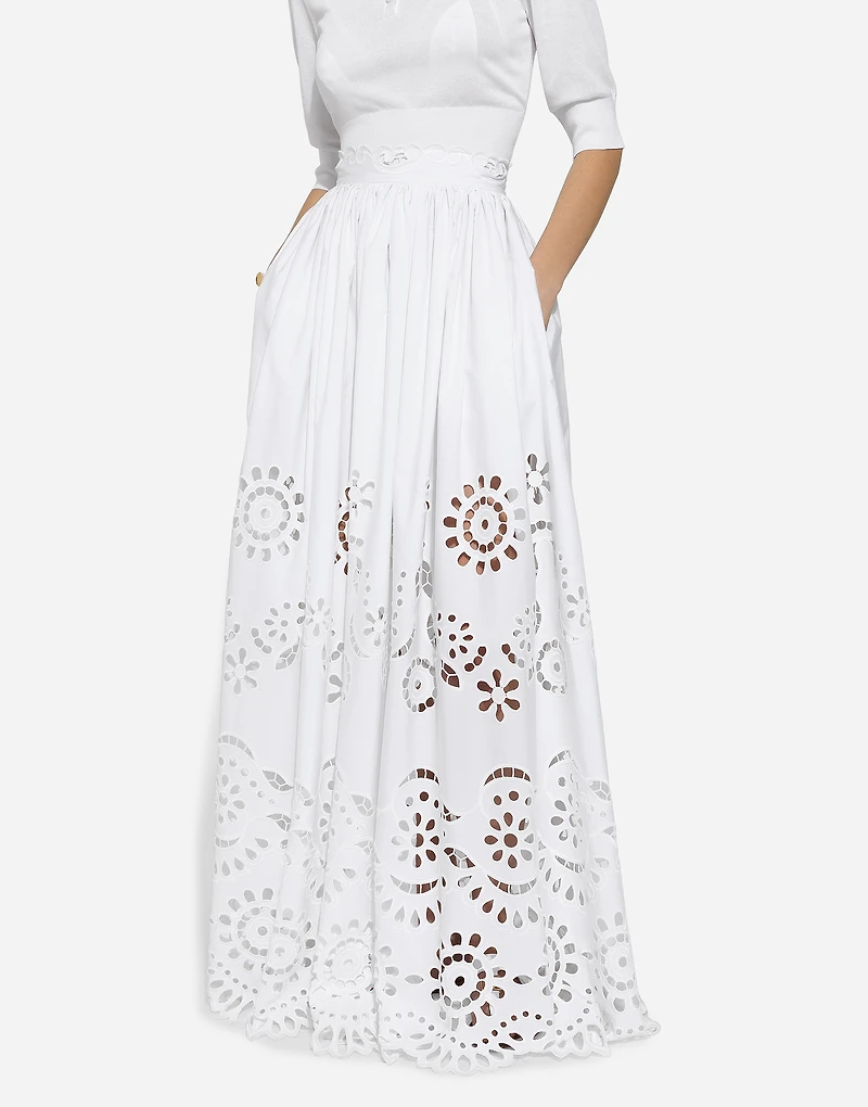 Long cotton circle skirt with cut-out detailing