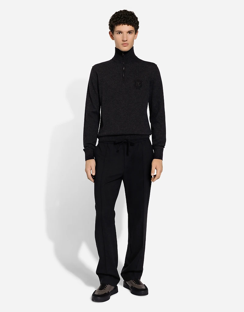 Zip-up cashmere turtle-neck sweater