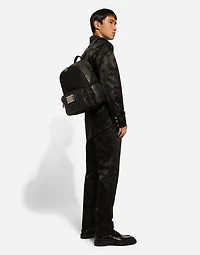 Grainy calfskin and nylon backpack