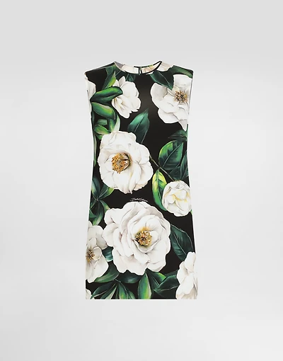 Sleeveless charmeuse top with gardenia print