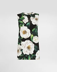 Sleeveless charmeuse top with gardenia print