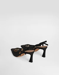 Leopard-design lace slingbacks with fusible rhinestones