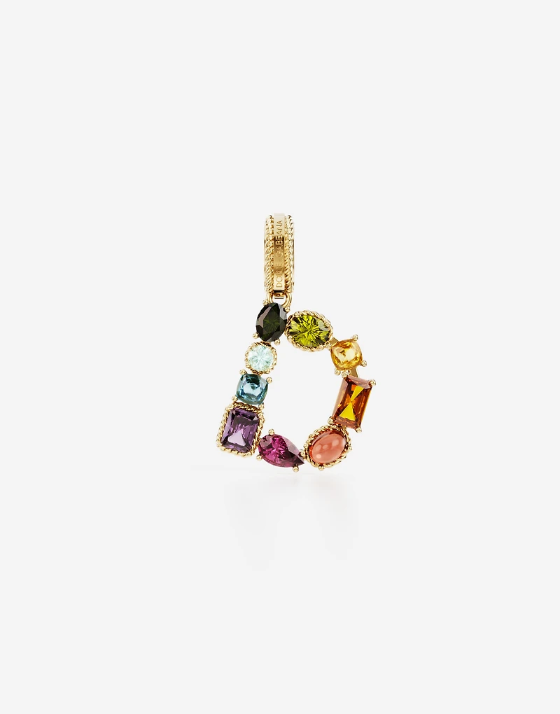 Charm D Lettering 18-carat yellow gold and multicolored gems