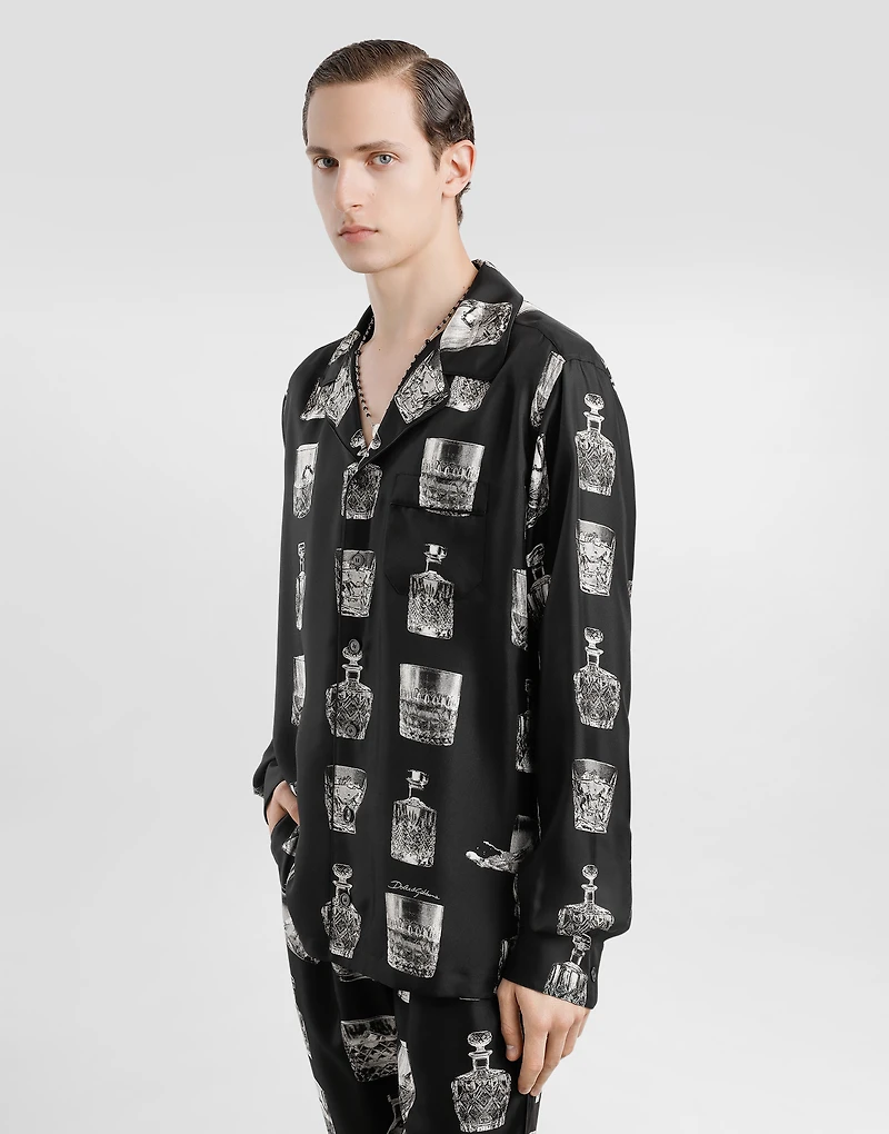 Silk shirt with liquor print