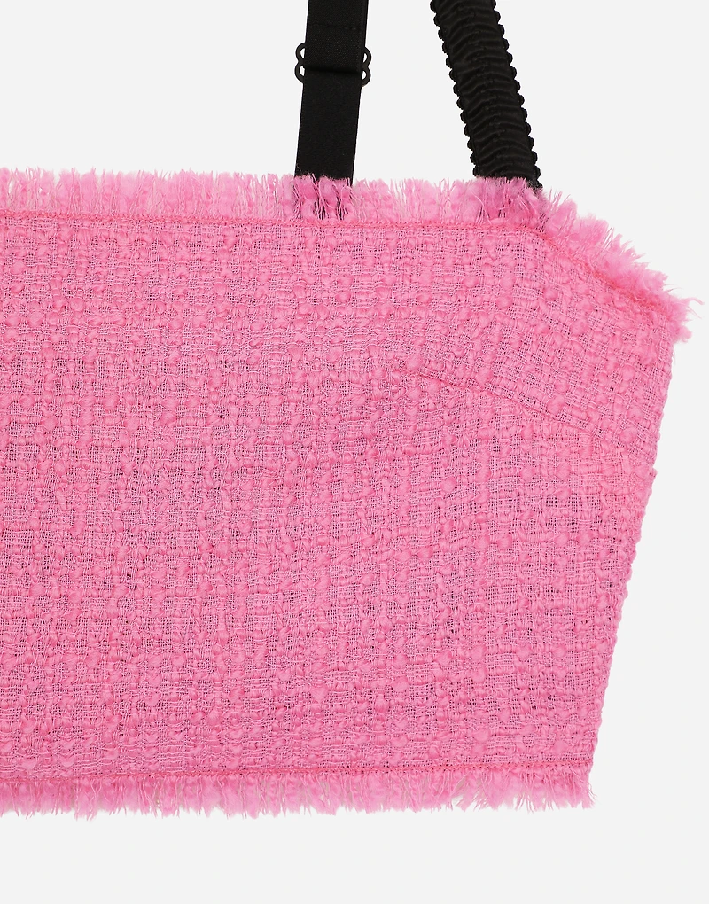 Raschel tweed crop top with straps