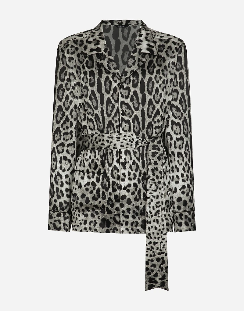 Leopard-print satin robe