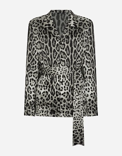 Leopard-print satin robe