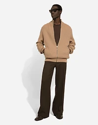 Zip-up cashmere sweatshirt with high neck