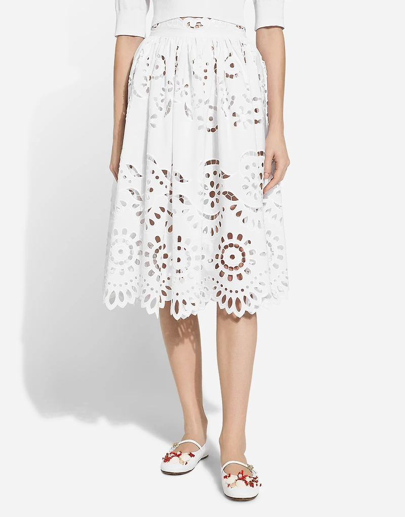 Cotton midi circle skirt with cut-out detailing