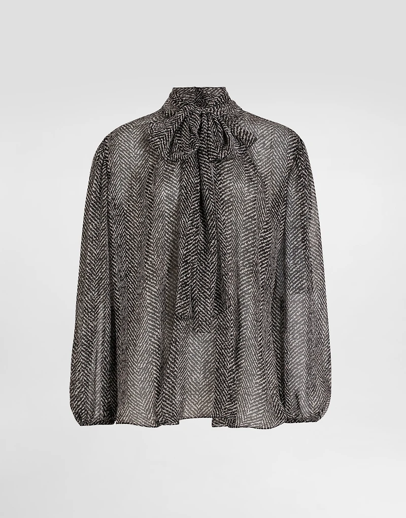 Chevron-print silk chiffon shirt
