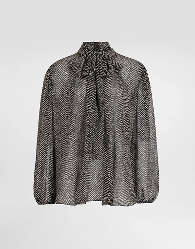 Chevron-print silk chiffon shirt
