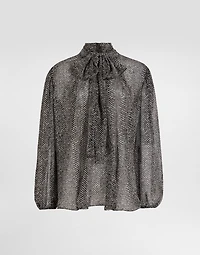 Chevron-print silk chiffon shirt