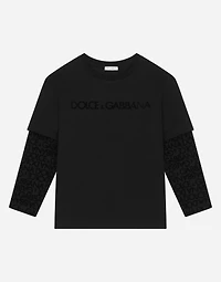 Long-sleeved jersey T-shirt with flocked logo print