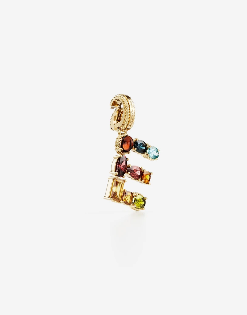Charm E Lettering 18-carat yellow gold and multicolored gems
