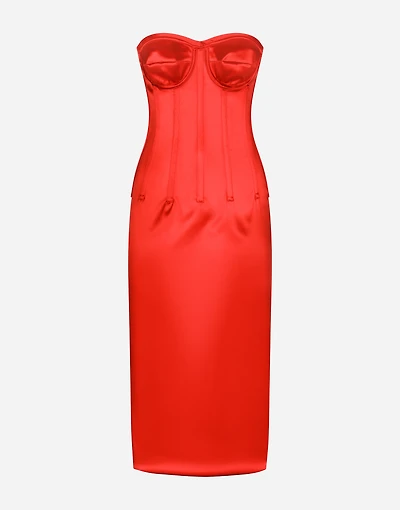 Satin calf-length dress with corset details