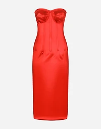 Satin calf-length dress with corset details