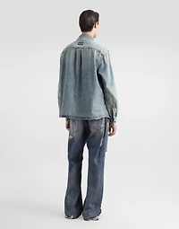 Denim shirt with bejeweled appliqués