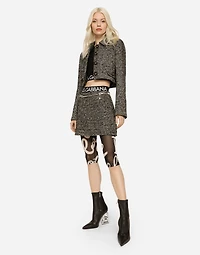 Cropped speckled tweed jacket