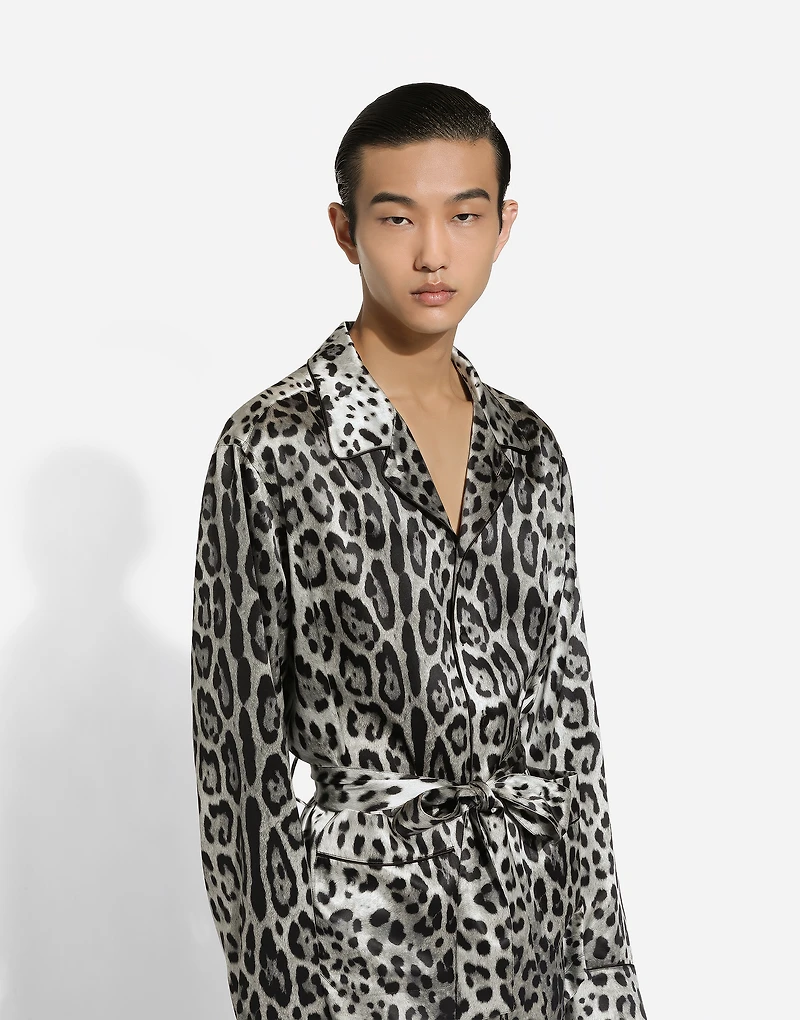 Leopard-print satin robe