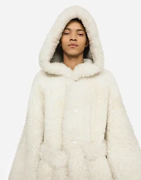 Shearling coat with hood