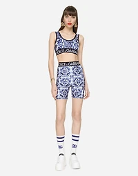 Majolica-print jersey cycling shorts