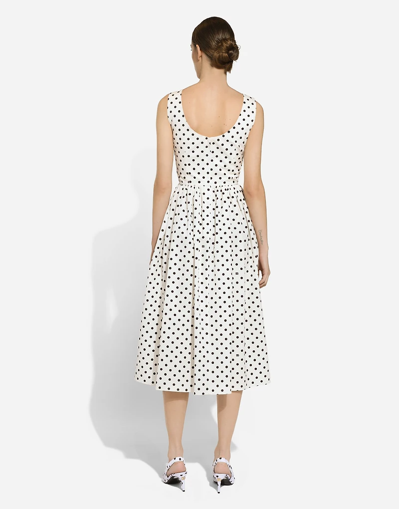 Cotton calf-length circle dress with polka-dot print