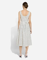 Cotton calf-length circle dress with polka-dot print