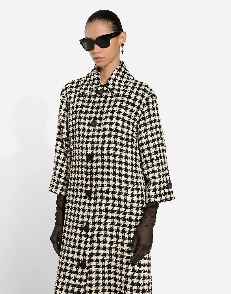 Single-breasted macro-houndstooth wool coat