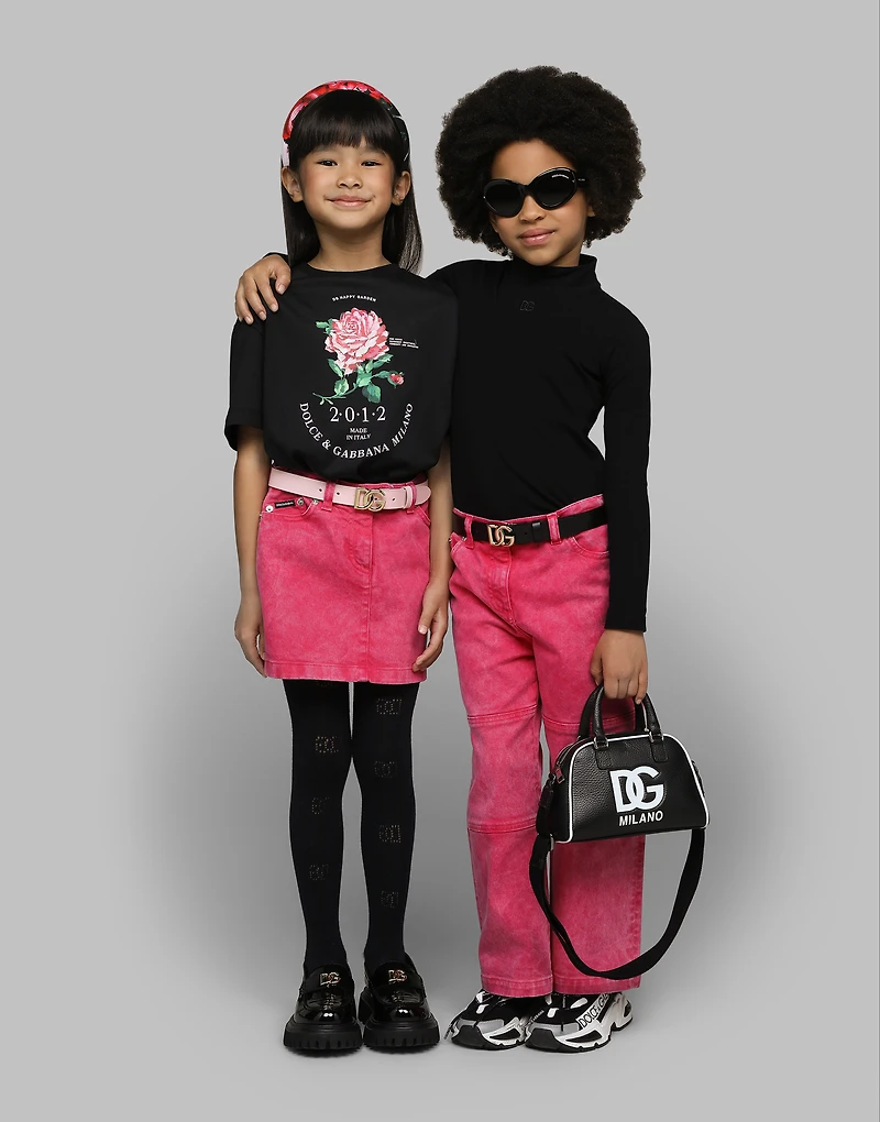 Jersey T-shirt with Dolce&Gabbana logo and rose