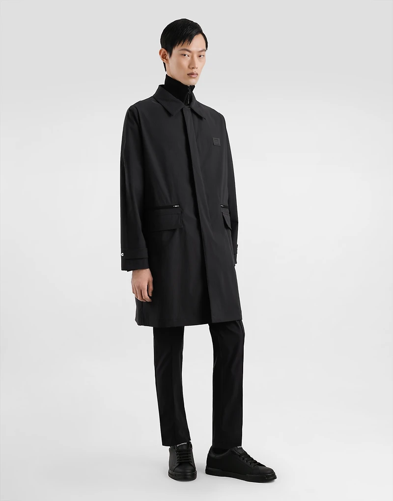 Nylon canvas single-breasted trench
