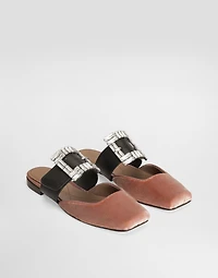 Velvet mules with bejeweled buckle