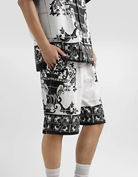 Majolica-print poplin trousers