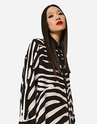 Zebra-print crepe de chine caftan