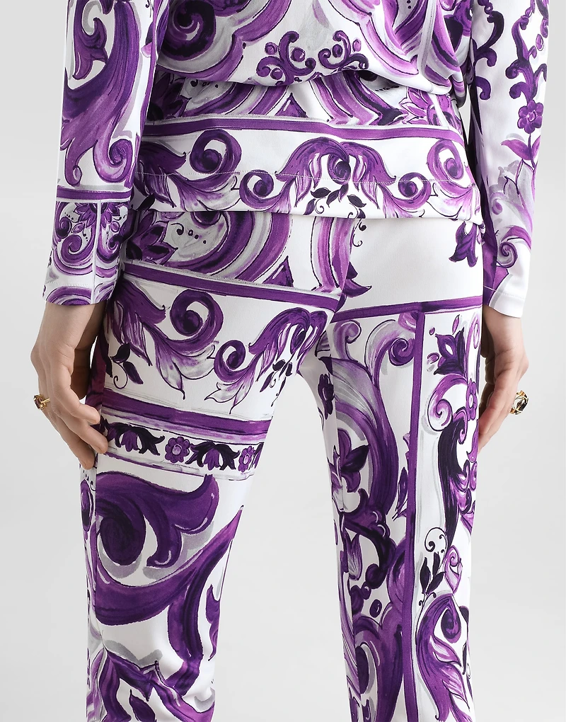 Majolica-print flared trousers