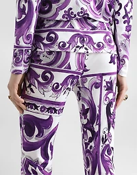 Majolica-print flared trousers