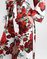 Satin pajama pants with rose print